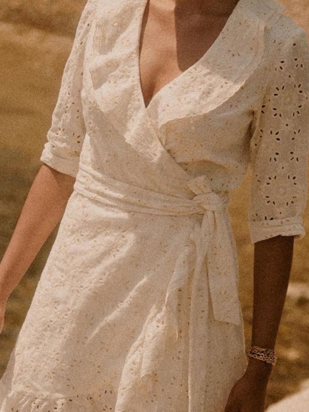 Sézane Asianne Eyelet Wrap Dress in Cream 40